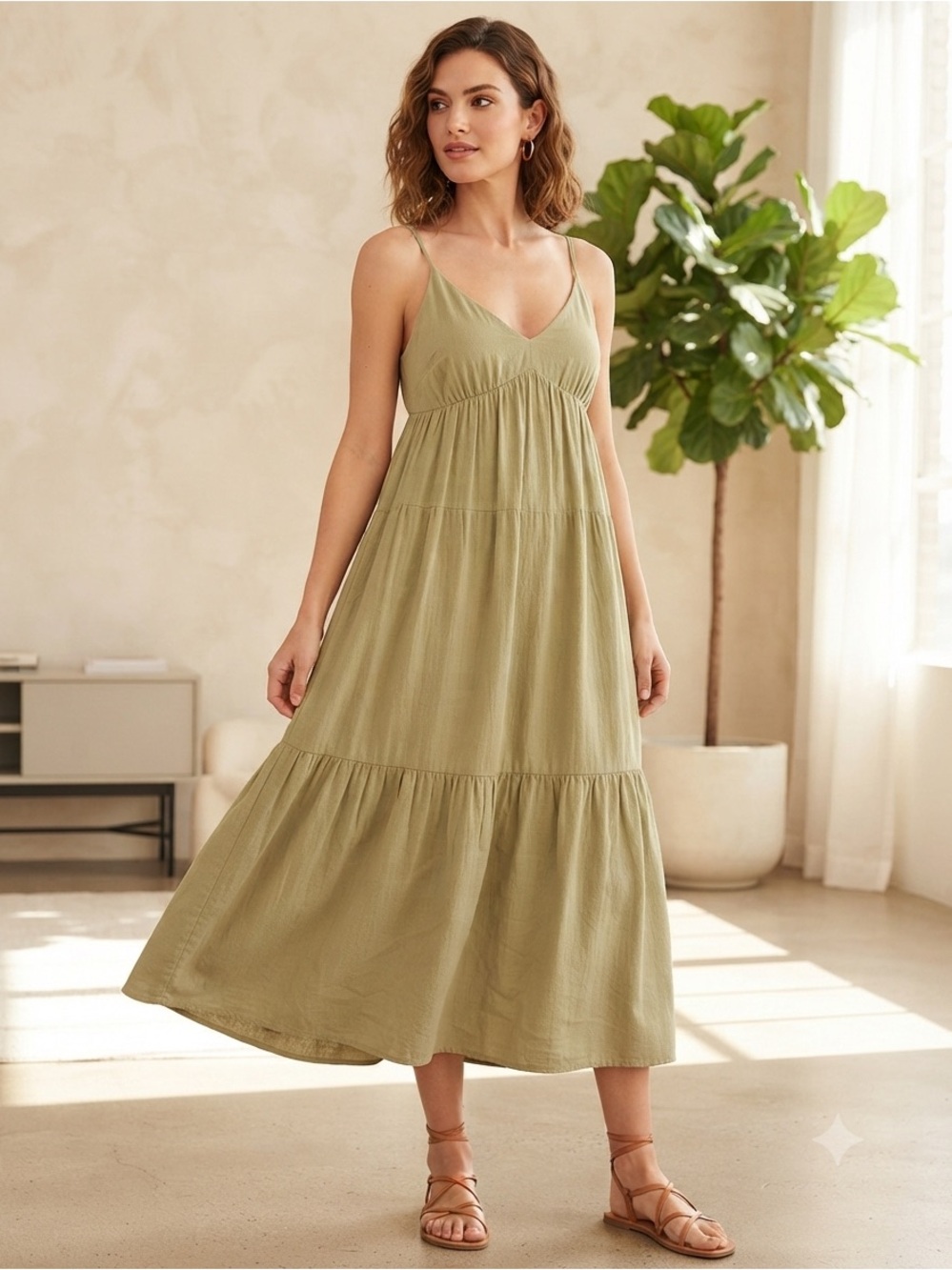 Old Navy Olive Spaghetti-Strap Tiered Maxi Dress